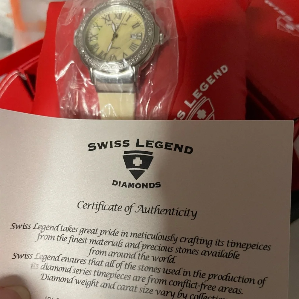 Swiss legend south beach diamond encrusted watch cream band nwt